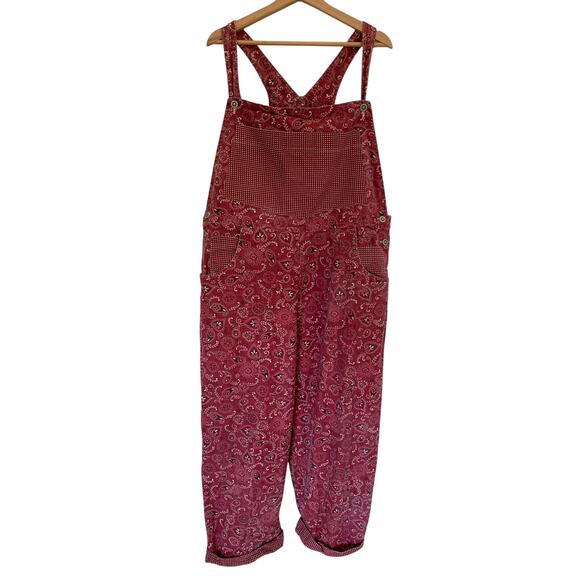 Vintage Red Paisley Denim Overalls Size X Large - Picture 1 of 6